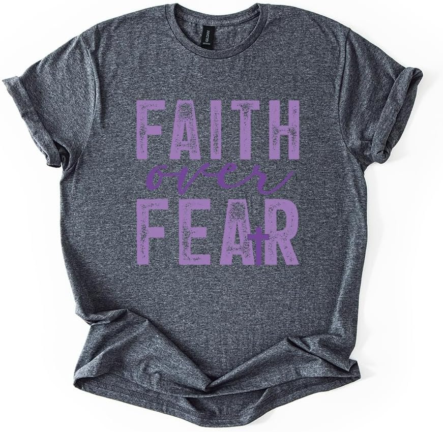 Faith Over Fear Cross Christian Graphic Tee - Dark Heather