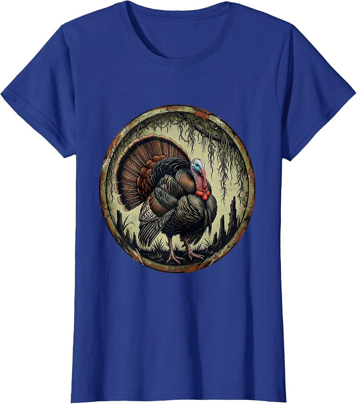 Women's Bottomland Camo Turkey Strutter Spanish Moss T-Shirt - Royal Blue