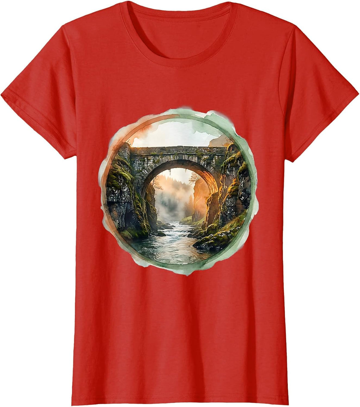 Women's Social Worker Bridge Graphic Illustration T-Shirt - Red