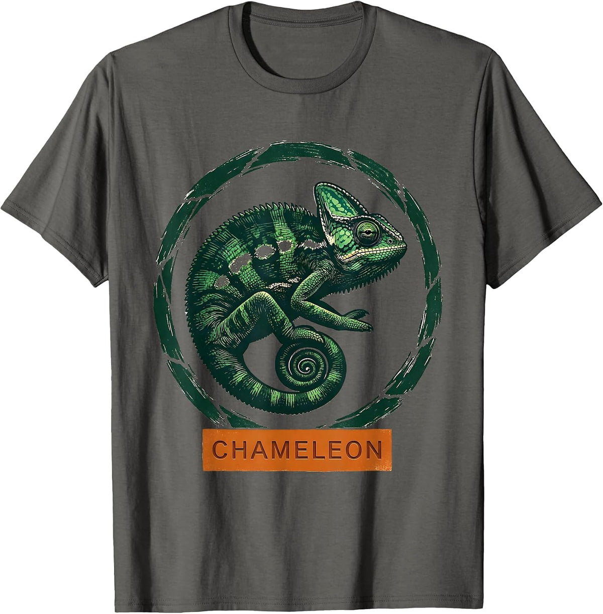 Chameleon Minimalist Badge Line Art Animal T-Shirt - Asphalt Grey