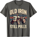 Old Iron Still Pulls Vintage Farmer Tractor Patriotic Pride T-Shirt - Asphalt Grey