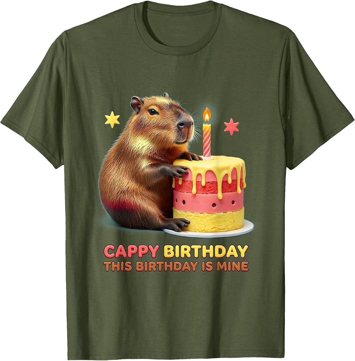 Men's Cappy Birthday This Birthday Is Mine Kawaii Capybara T-Shirt - Olive Green