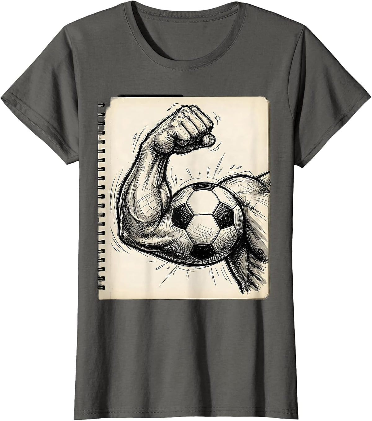 Women's Soccer Dad Flexing Bicep With Soccer Ball Graphic T-Shirt - Asphalt Grey