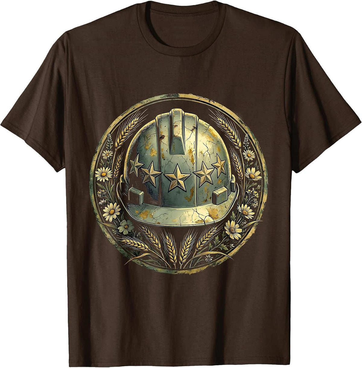 Labor Day American Flag Hard Hat Graphic T-Shirt - Brown