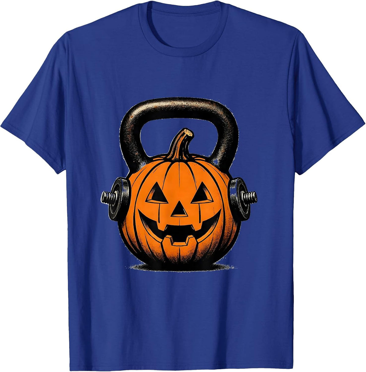 Men's Jacked O Lantern Kettlebell Halloween Gym Workout Lifting T-Shirt - Royal Blue