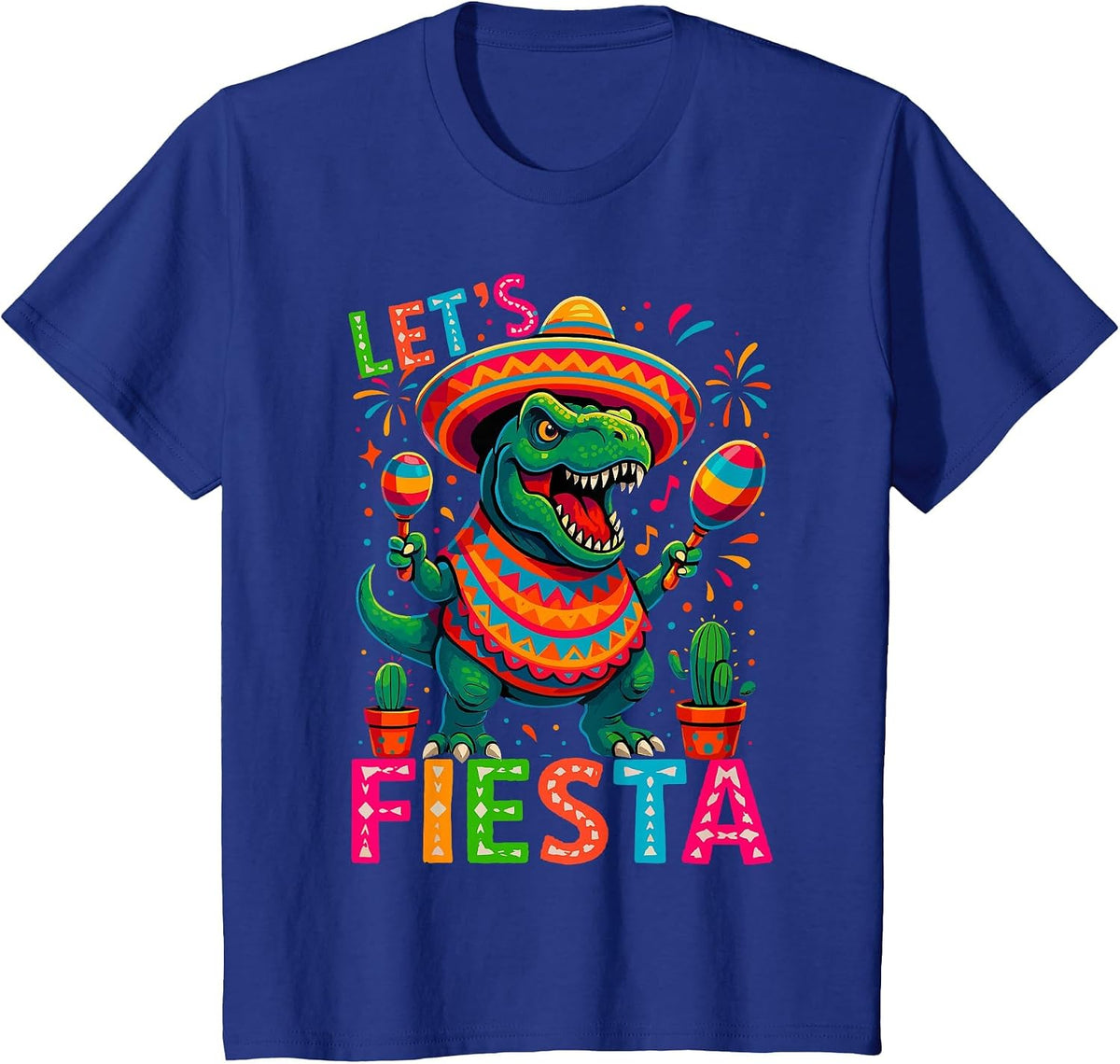 Let's Celebrate Fiesta Mexican Trex Dino Cinco De Mayo T-Shirt - Royal Blue