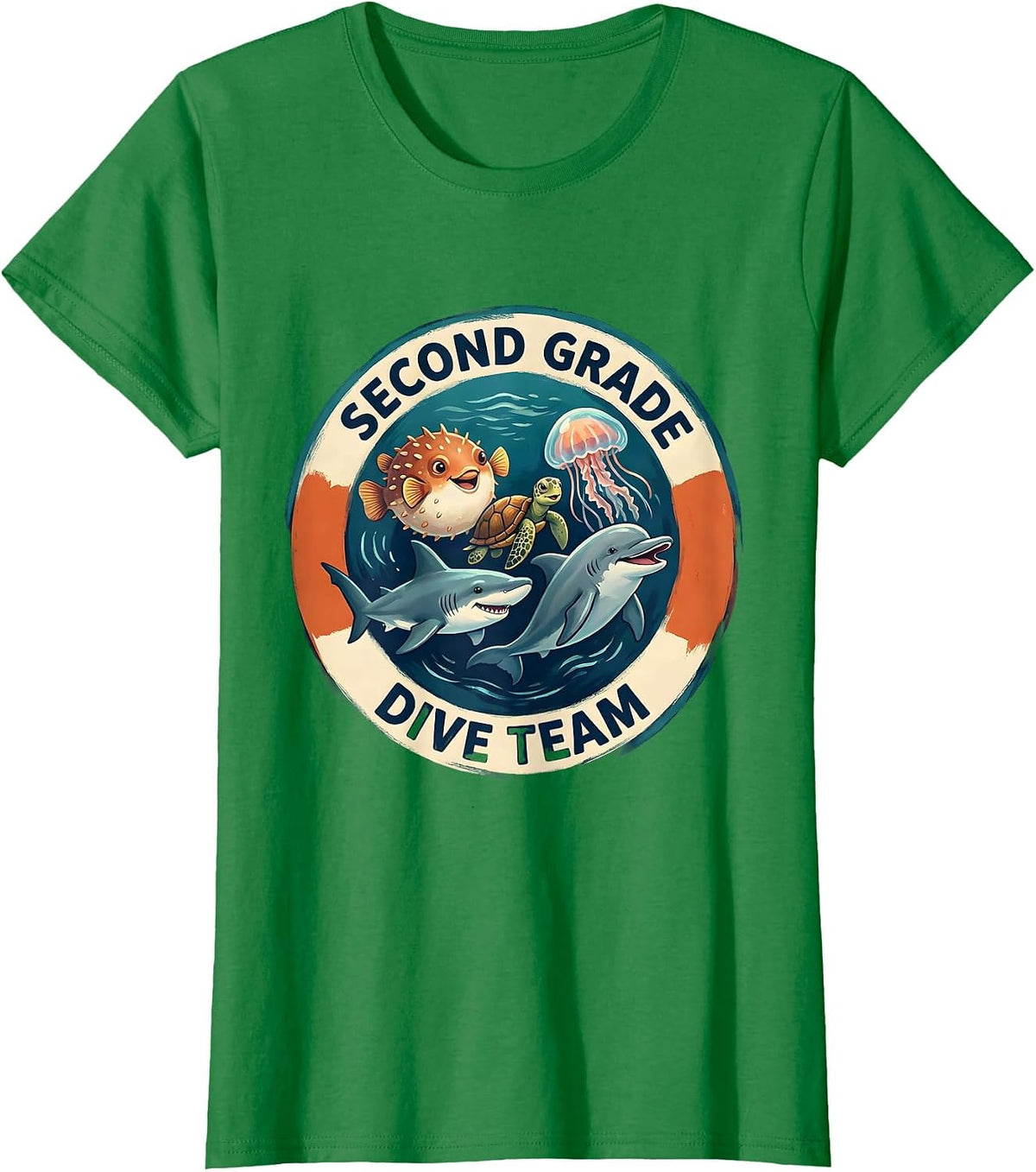 Second Grade Dive Team Funny Teacher Ocean Back To School T-Shirt - Kelly Green
