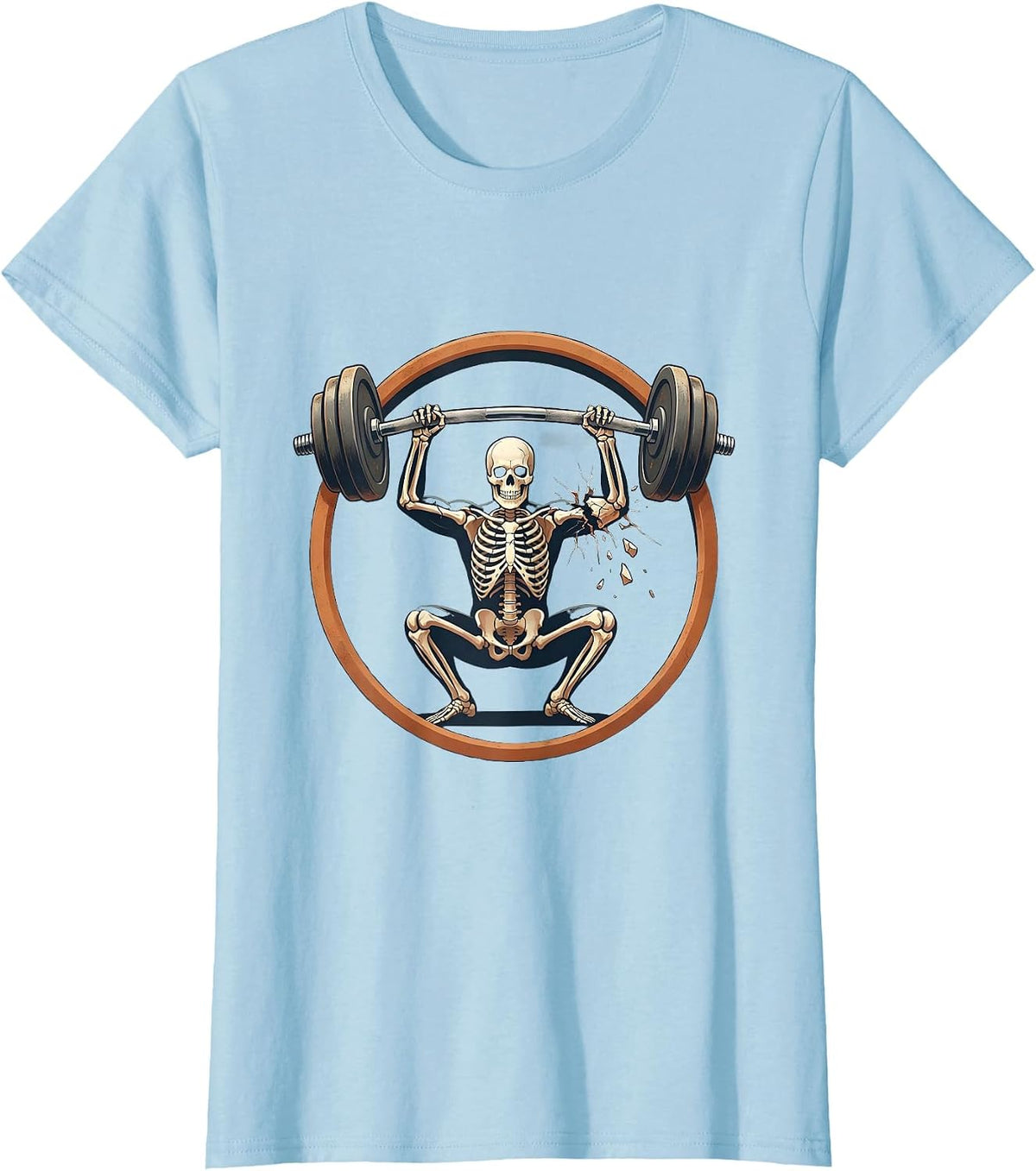 Everything Hurts Crumbling Skeleton Weightlifting T-Shirt - Baby Blue
