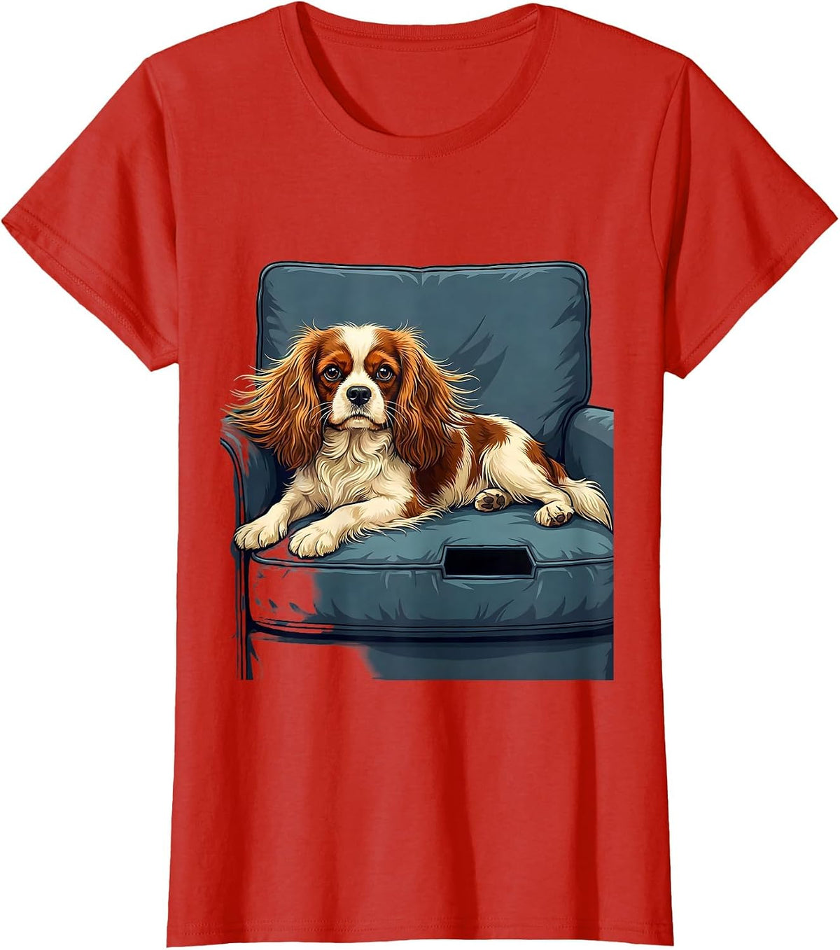 Women's Cavalier King Charles Spaniel Flat Vector Dog Lover Gift T-Shirt - Red