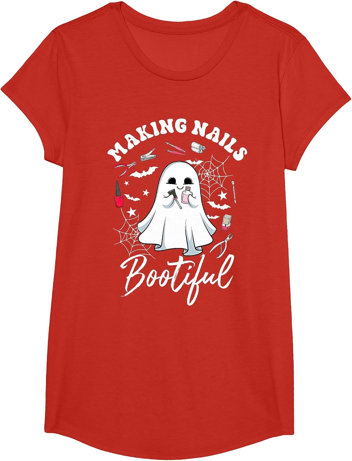 Making Nails Bootiful Halloween Nail Technician Artist Ghost T-Shirt - Girls Red