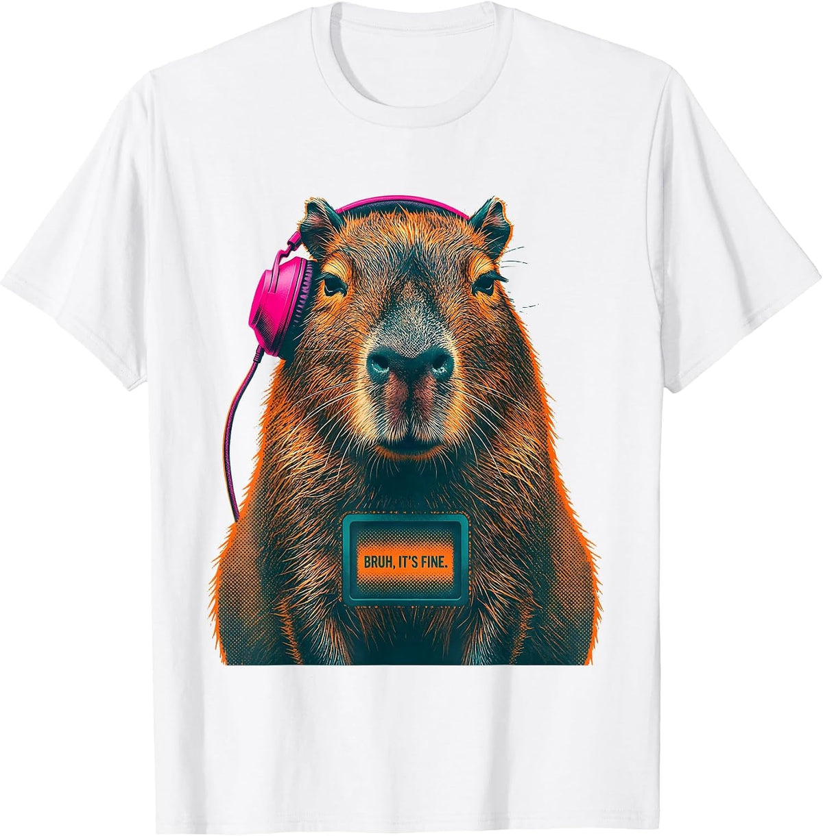 Men's Bruh It's Fine Risograph Capybara Gamer Meme Humor T-Shirt - White