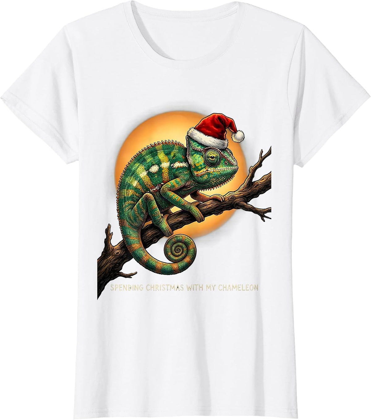 Women's Spending Christmas With My Chameleon Funny Dragon Santa T-Shirt - White