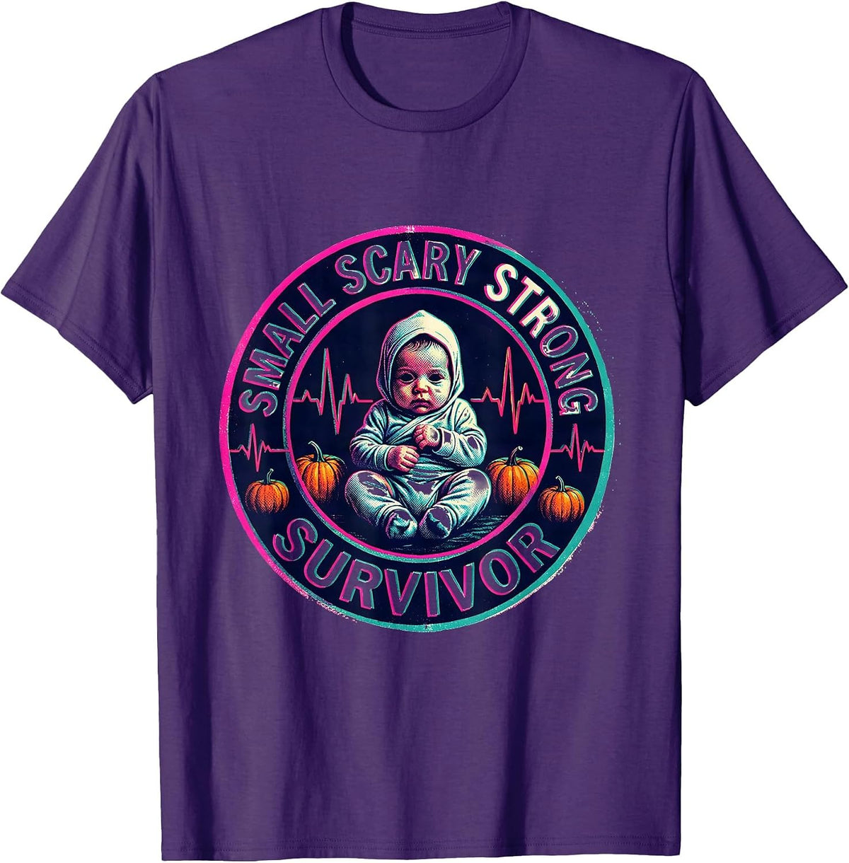 NICU Halloween Small Scary Strong Survivor T-Shirt - Purple