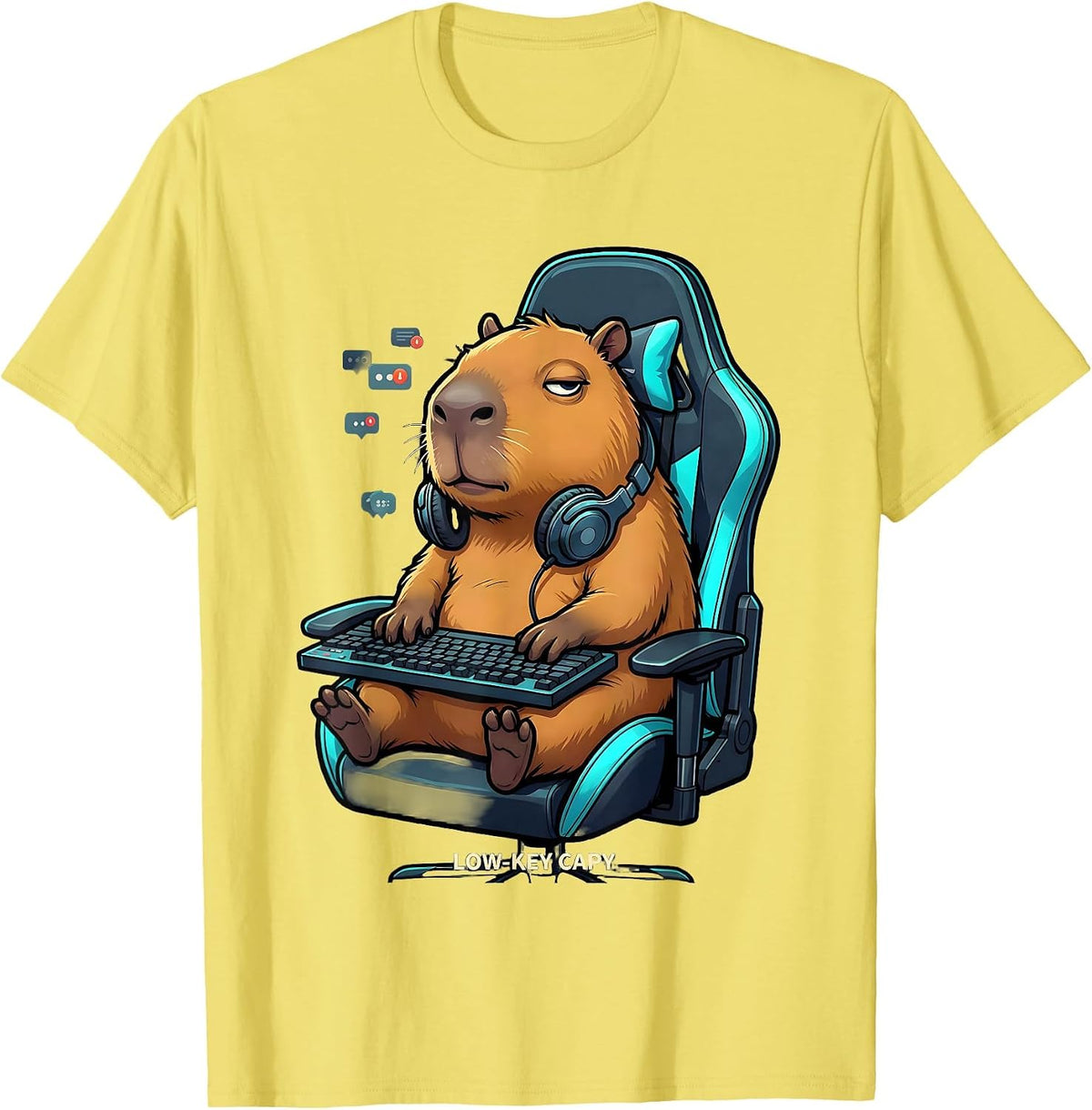 Men's Low-Key Capy Funny Capybara Gaming Meme Humor Youth T-Shirt - Lemon Yellow