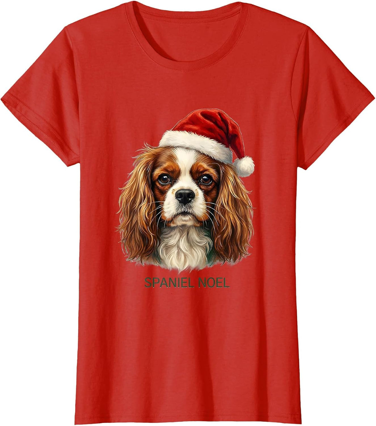 Women's Spaniel Noel Funny Cavalier King Charles Dog Lover Christmas T-Shirt - Red