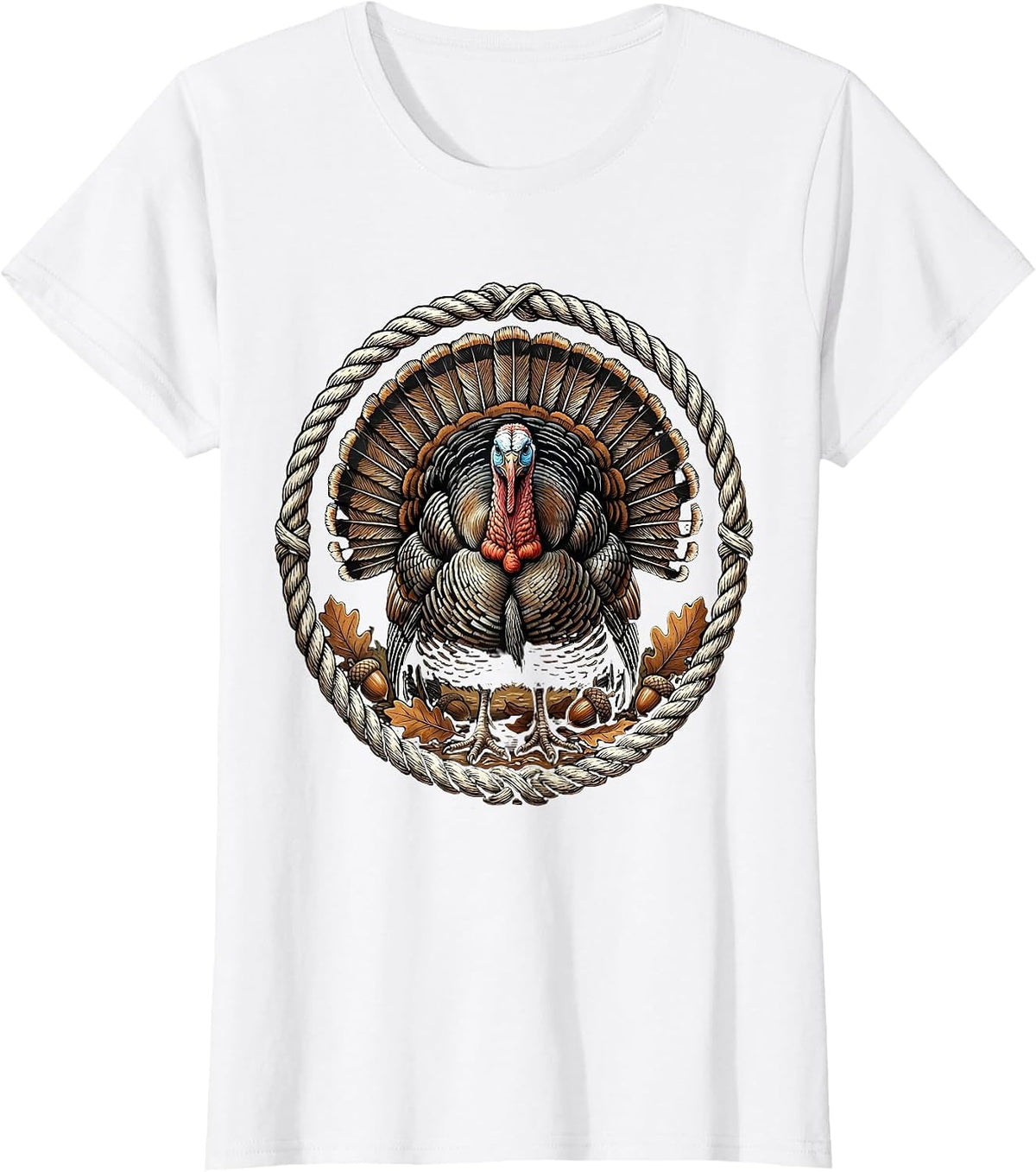 Turkey Strutting Through Fallen Autumn Leaves T-Shirt - White