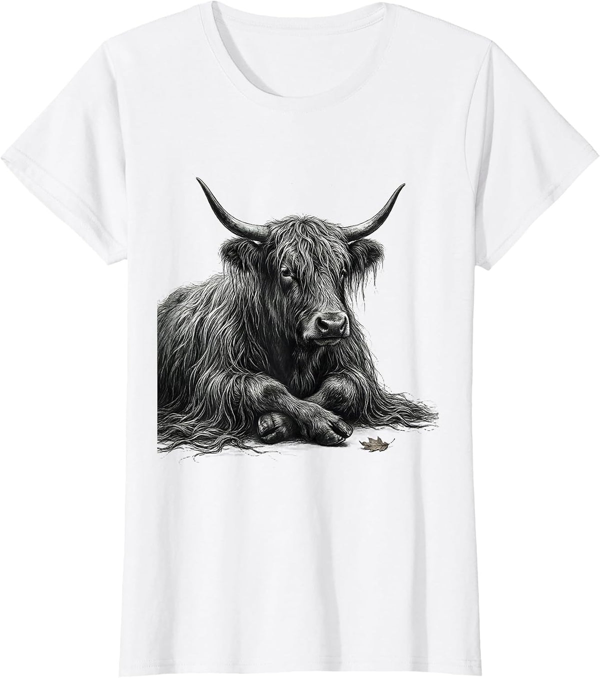 Shaggy Highland Cow Fringe Monochromatic Animal Lover Humor T-Shirt - White