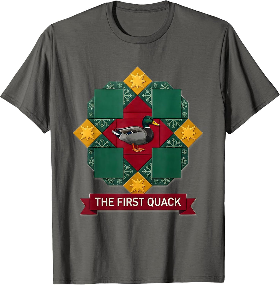 The First Quack Funny Rubber Duck Christmas Pajama Humor T-Shirt - Asphalt Grey