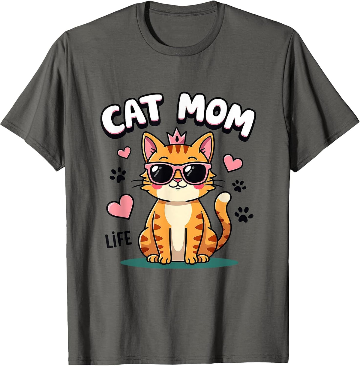 Cat Mom Life Funny Feline Design T-Shirt - Asphalt Grey