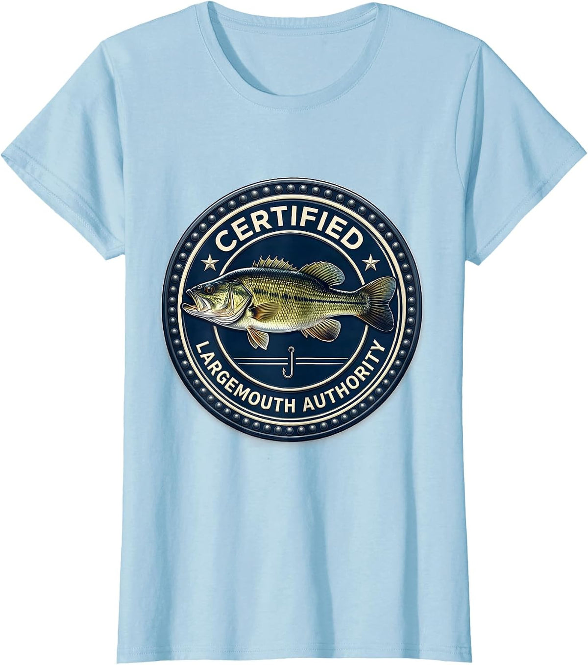 Certified Largemouth Authority Funny Bass Fishing Humor Dad T-Shirt - Baby Blue