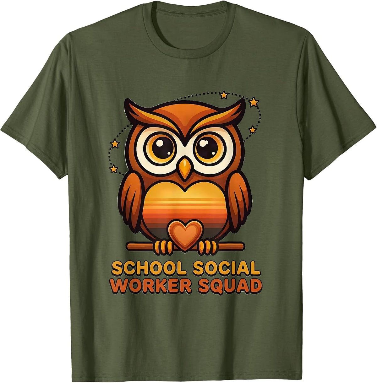 School Social Worker Squad Retro 70s Counselor Appreciation T-Shirt - Olive Green