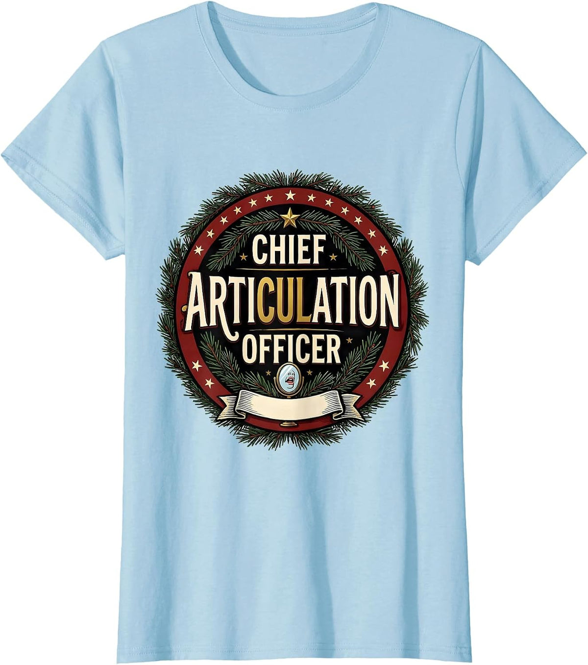 Women's Chief Articulation Officer Retro Groovy Speech Therapist T-Shirt - Baby Blue