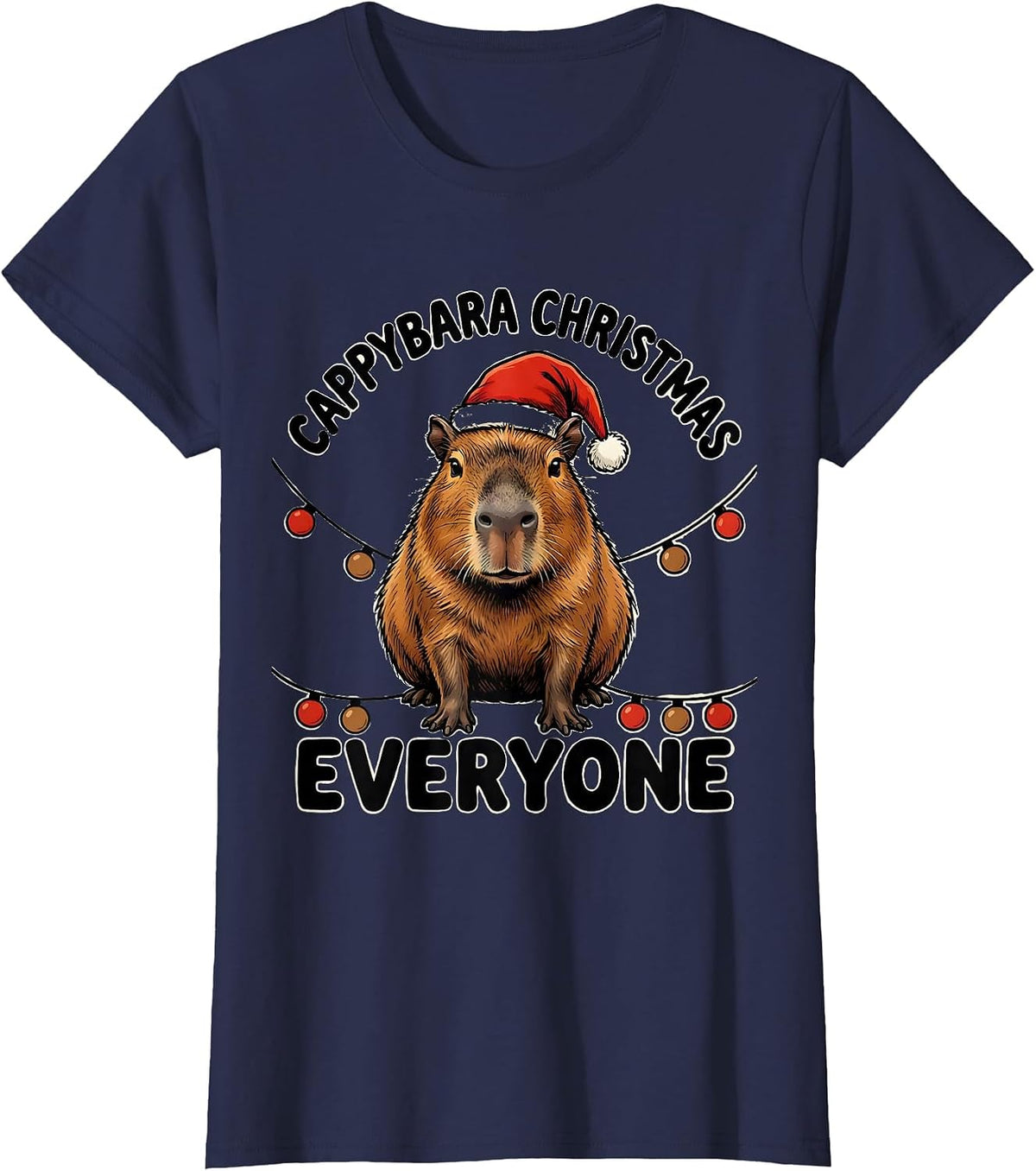 Women's Cappybara Christmas, Everyone Cute Capybara Santa Hat T-Shirt - Navy Blue