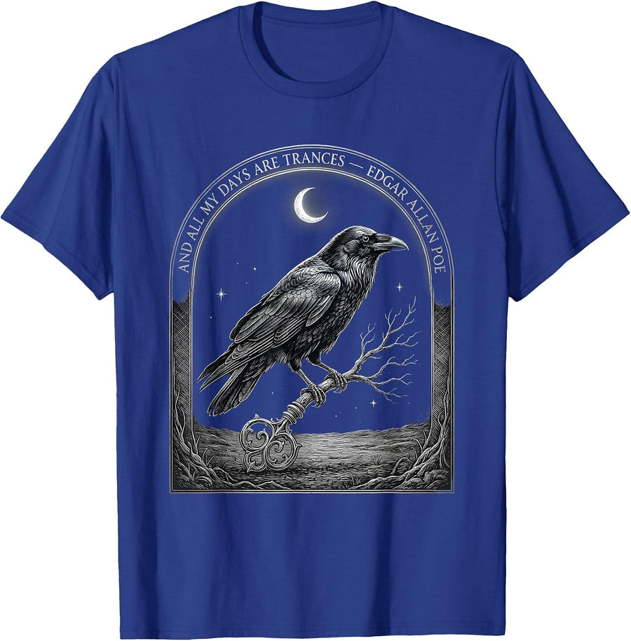 And All My Days Are Trances Edgar Allan Poe Gothic T-Shirt - Royal Blue