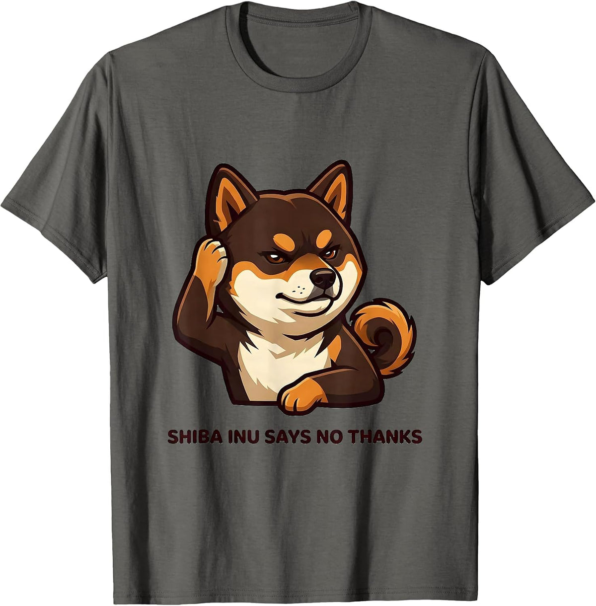 Men's Shiba Inu Says No Thanks Cute Kawaii Dog Lover Anime Humor T-Shirt - Asphalt Grey