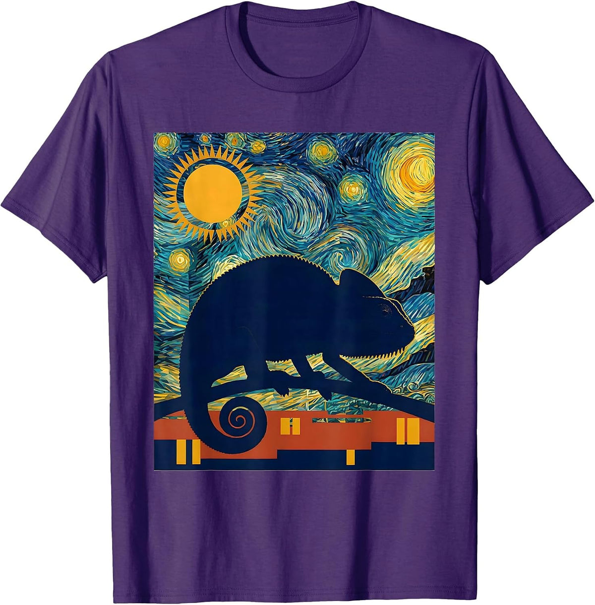 Chameleon Starry Night Animal Lover Van Gogh Art Meme T-Shirt - Purple