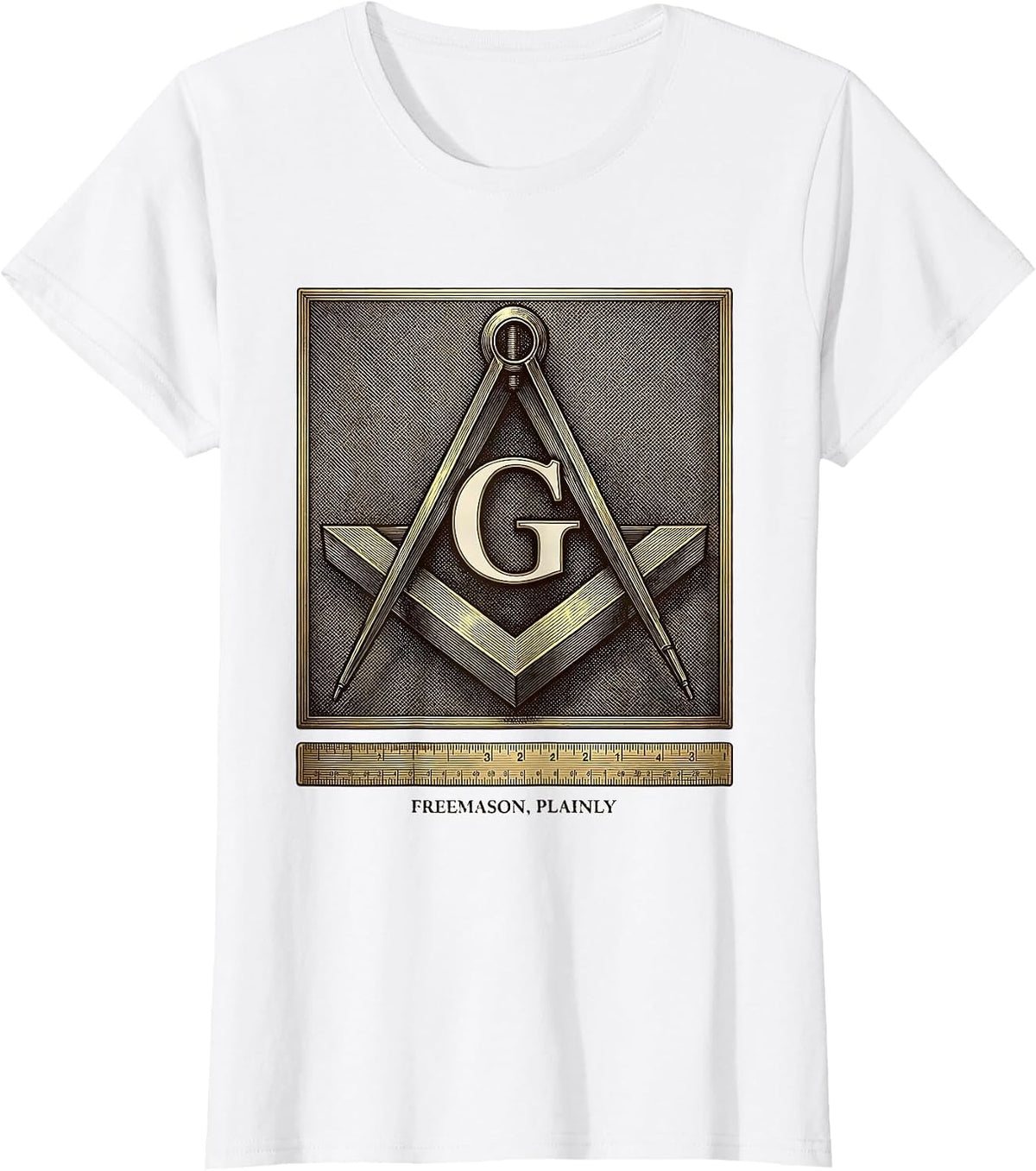 Women's Freemason Plainly Crosshatch Etching Masonic Square Compass T-Shirt - White