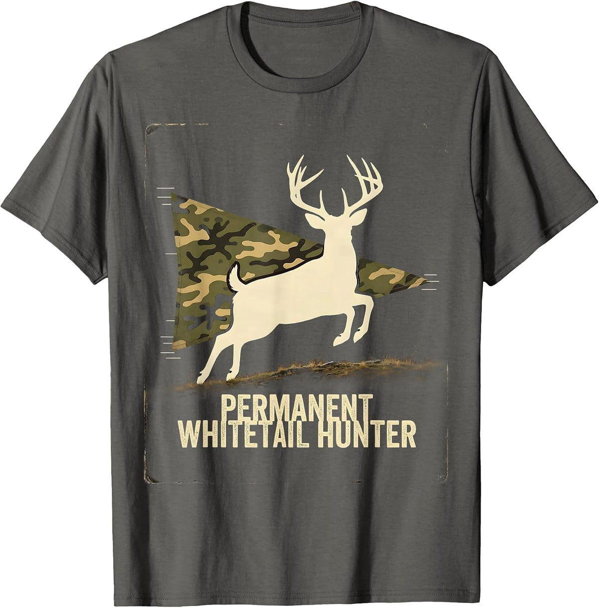 Men's Permanent Whitetail Hunter Vintage Camo Deer Hunting Dad T-Shirt - Asphalt Grey