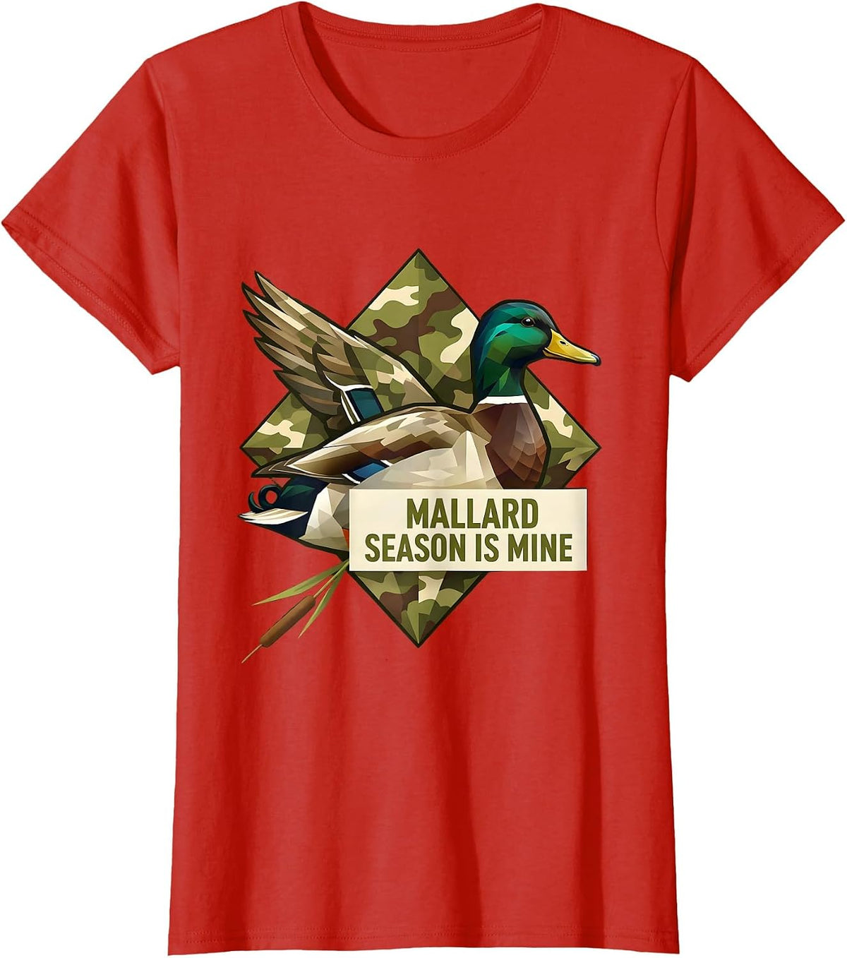 Mallard Season Is Mine Geometric Camo Hunting Vintage T-Shirt - Red