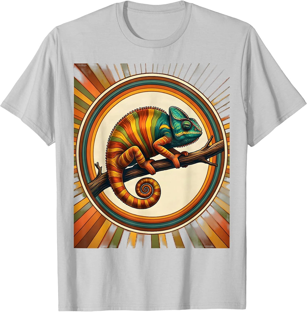 Men's Rainbow Chameleon Pride Colorful Reptile Art T-Shirt - Silver Grey