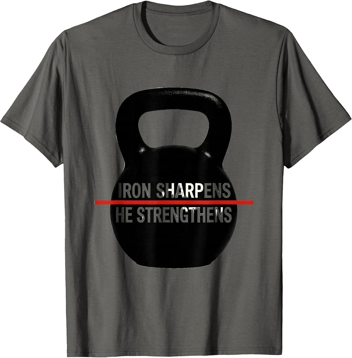 Men's Iron Sharpens He Strengthens Christian Gym Workout T-Shirt - Asphalt Grey