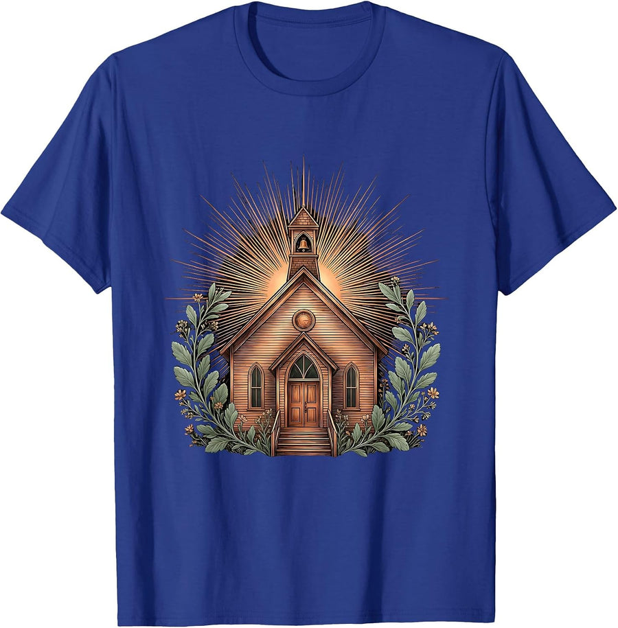 Teacher Schoolhouse Sun Rays Illustration T-Shirt - Royal Blue