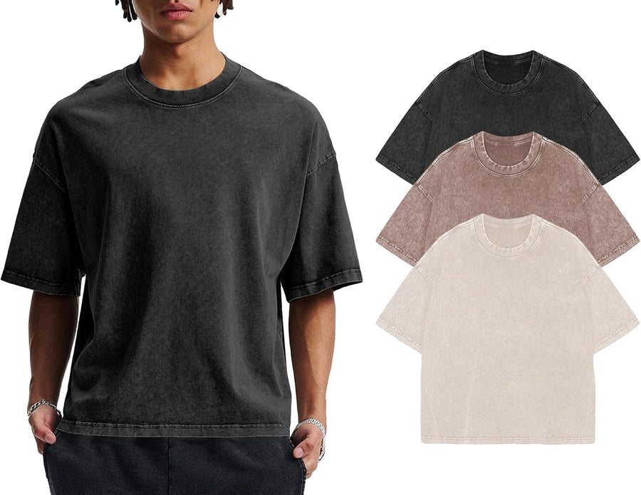 SeeLuNa Retro Mens T-Shirts Short Sleeve Boxy Crew Neck Vintage Acid Wash Workout Tops Athletic Shirts Streetwear Basic Tee