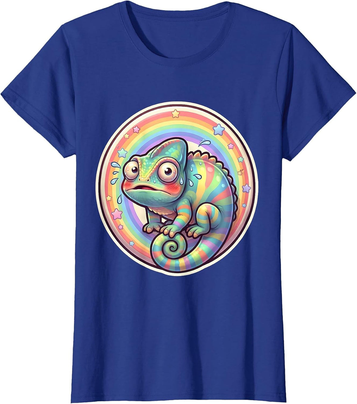 Women's Funny Chameleon Blending Into Rainbow T-Shirt - Royal Blue