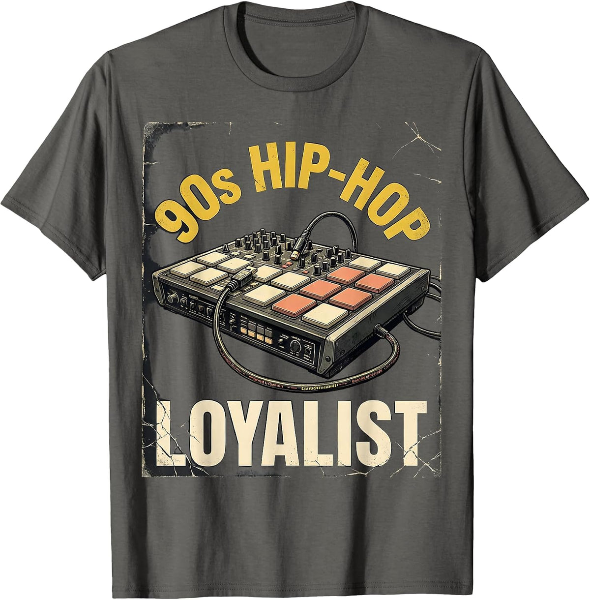 Men's 90s Hip-Hop Loyalist Distressed Retro Music Fan Vintage T-Shirt - Asphalt Grey
