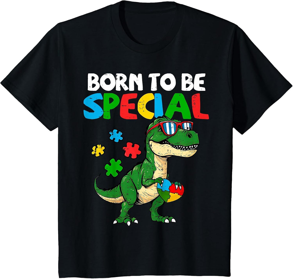 Born Special T-rex Puzzle Autism Awareness Dinosaur Boys T-Shirt - Black
