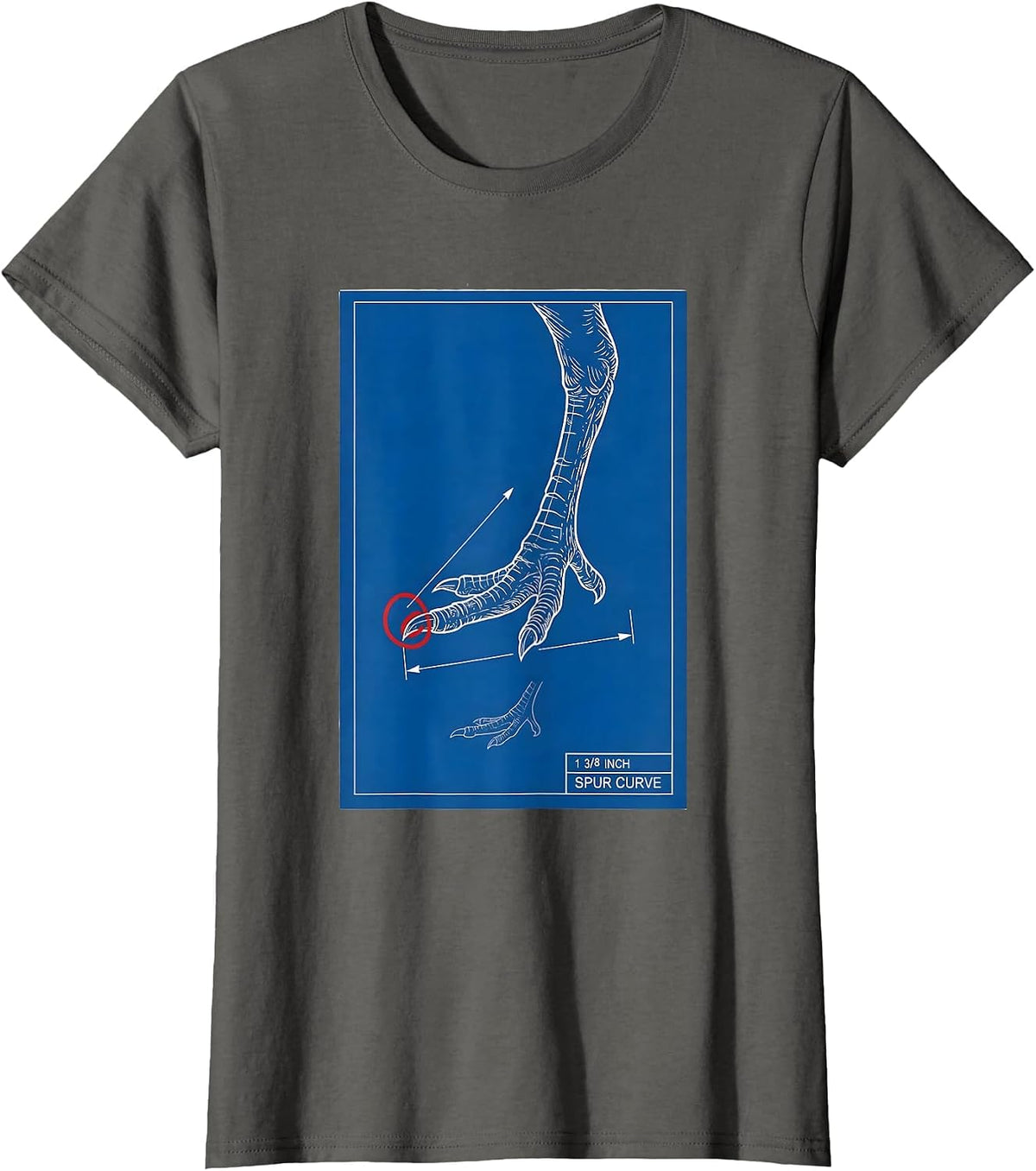 Women's 1 3/8 Inch Spur Curve Technical Blueprint Turkey Hunter Gift T-Shirt - Asphalt Grey