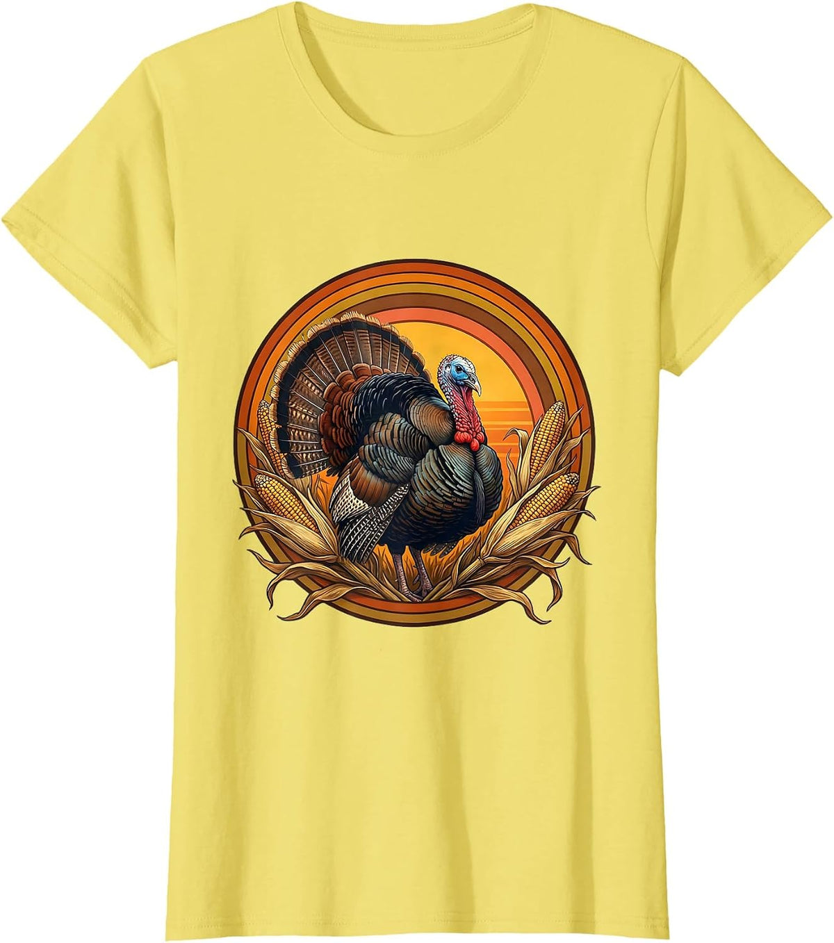 Wild Turkey Strutting Through Fall Cornfield T-Shirt - Lemon Yellow