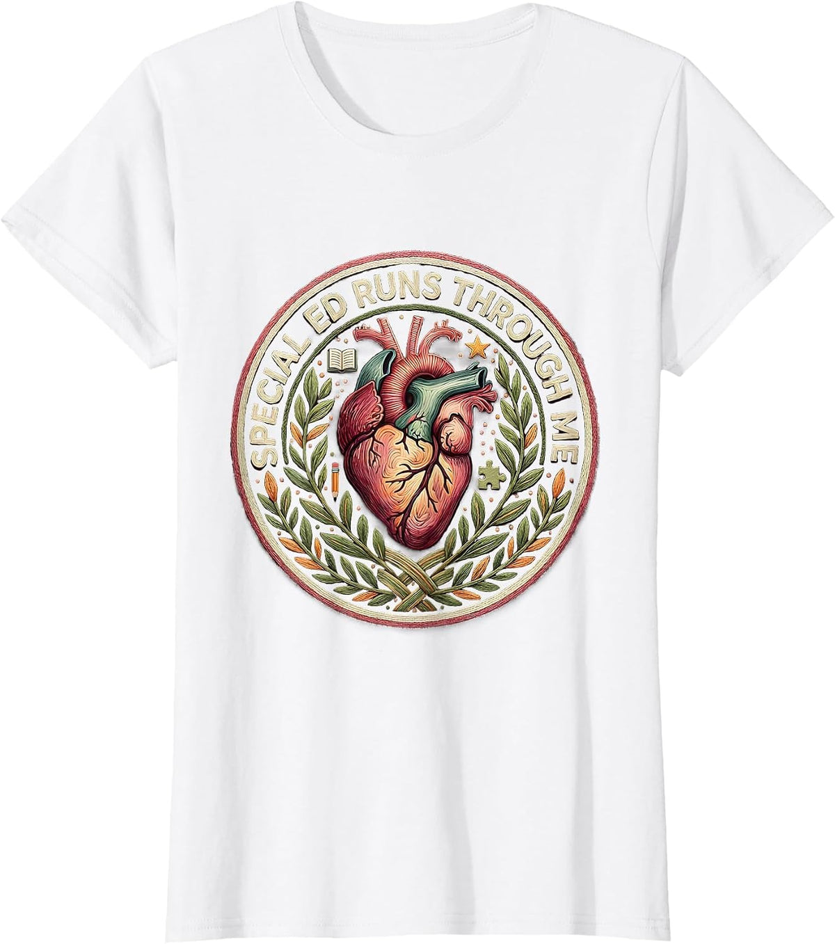 Women's Special Ed Runs Through Me Teacher Design T-Shirt - White