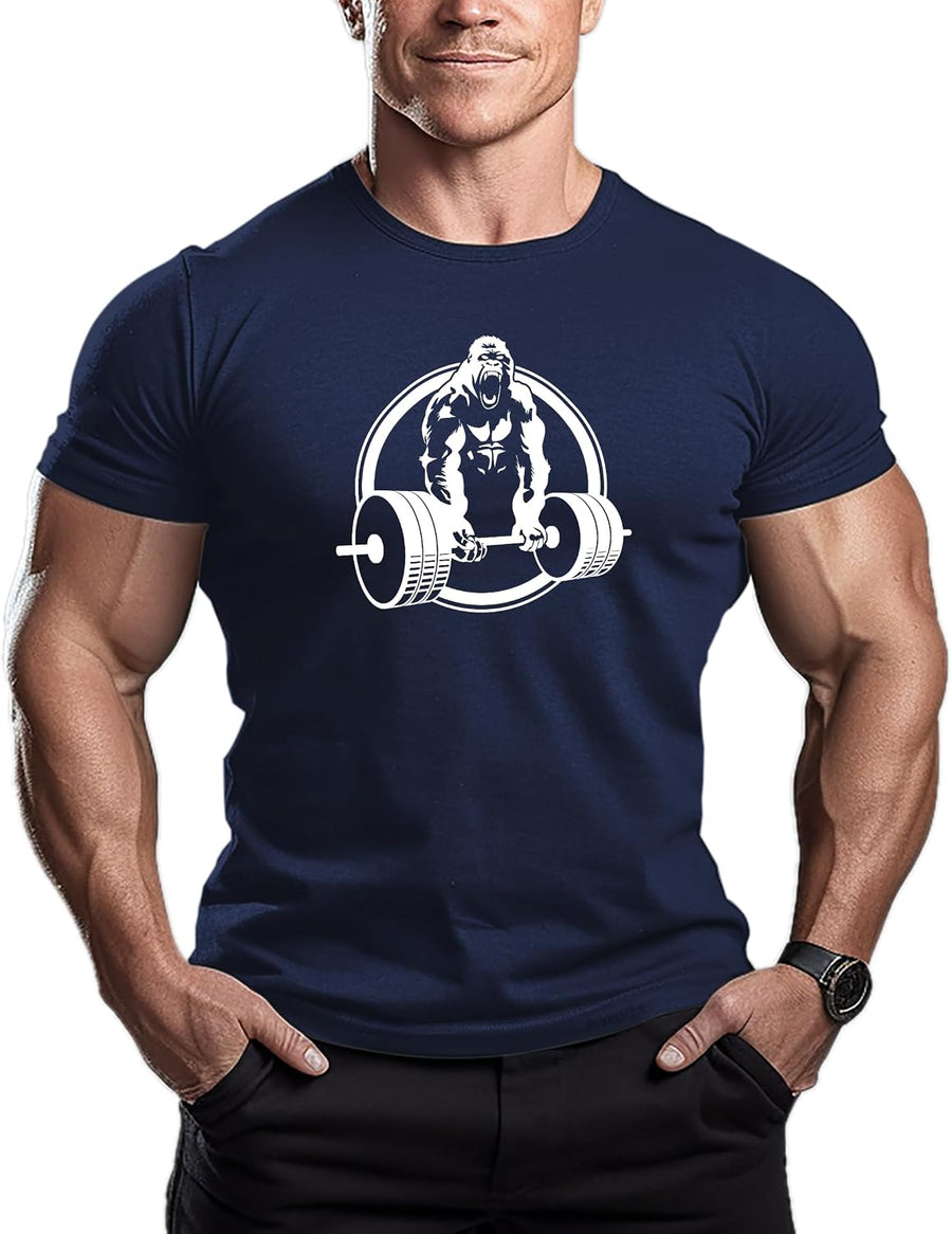 ReedCA Roaring Gorilla - Mens Bodybuilding T-Shirt - Gym Training Top Fashion Workout Hipster Shirt Fitness - Navy