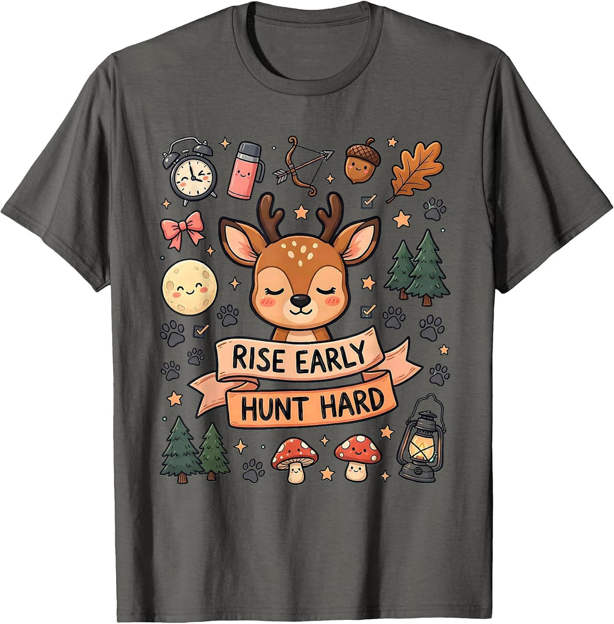 Men's Rise Early Hunt Hard Hunting Design T-Shirt - Asphalt Grey