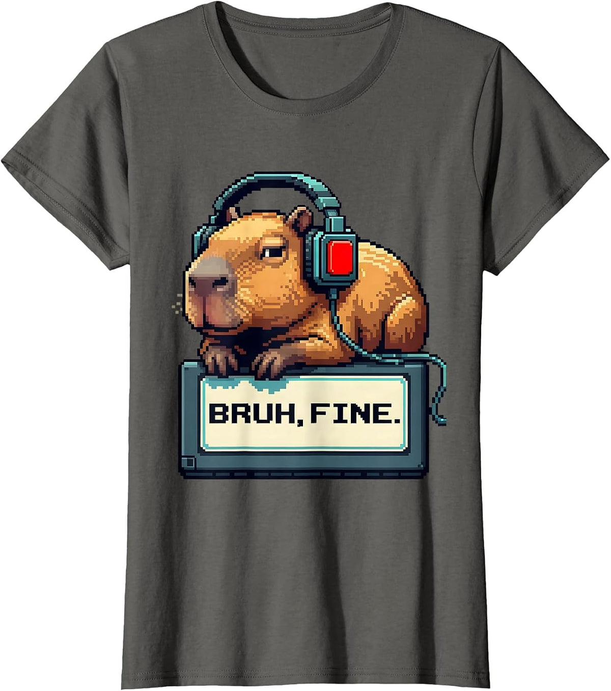 Women's Bruh Fine Pixel Art Capybara Gamer Meme Humor T-Shirt - Asphalt Grey