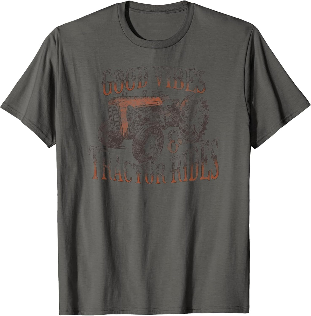 Distressed Tractor Good Vibes and Tractor Rides T-Shirt - Asphalt Grey