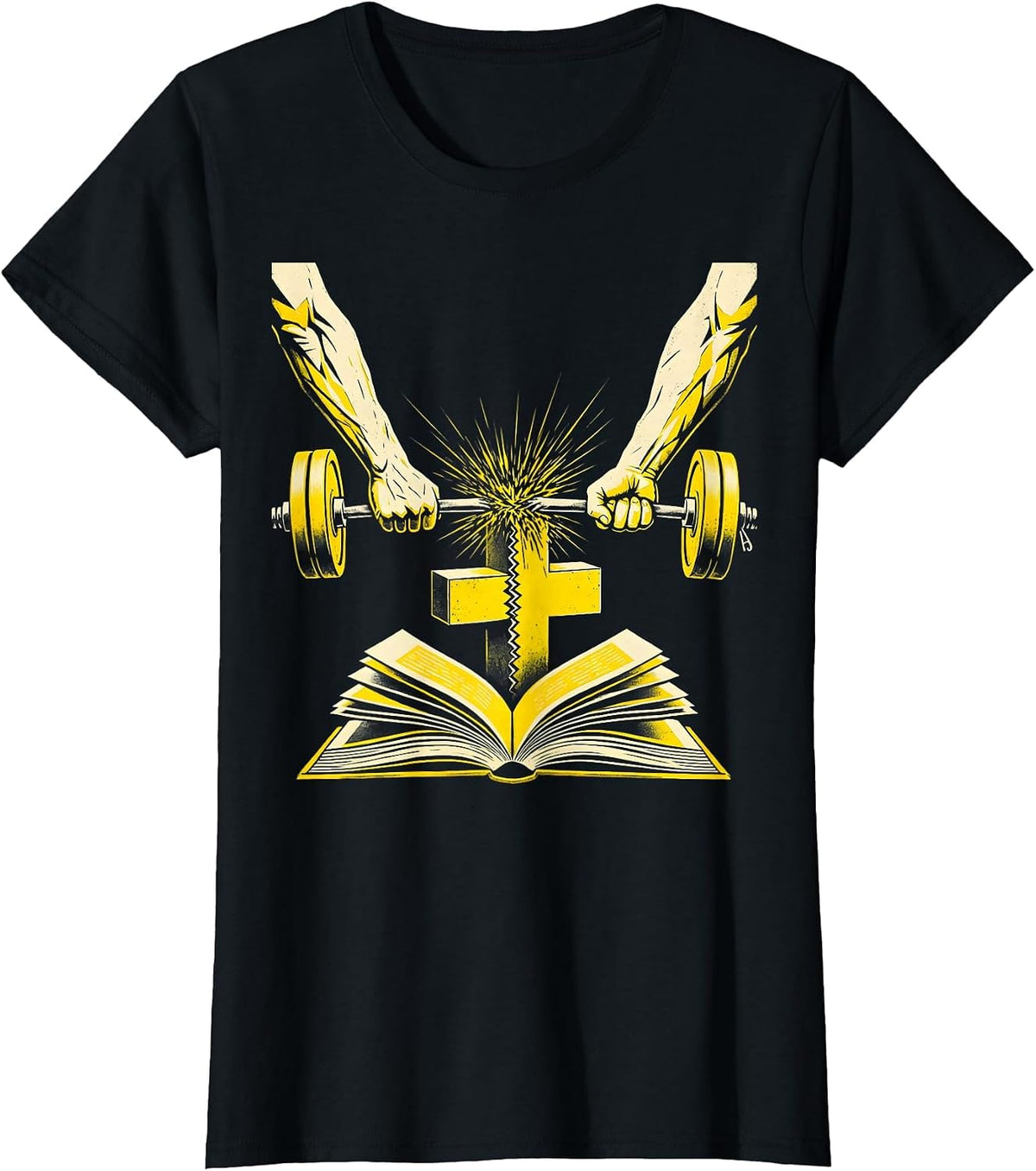 Women's Iron Sharpening Arms Christian Men Gym Workout T-Shirt - Black