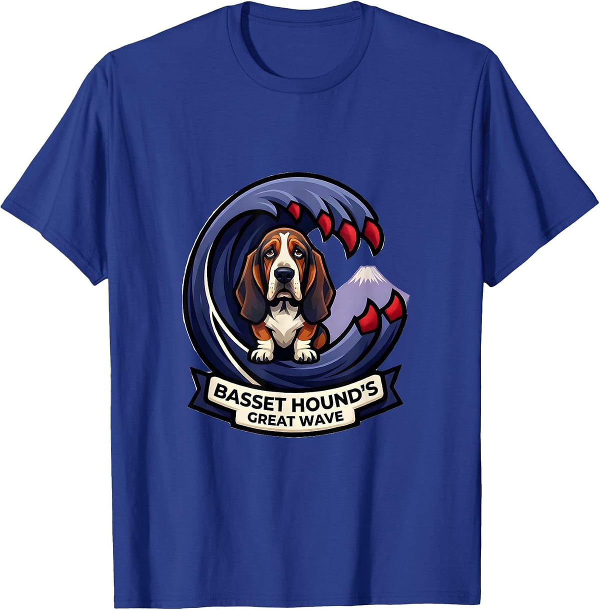 Basset Hound's Great Wave Vintage Japanese Art Dog Lover T-Shirt - Royal Blue