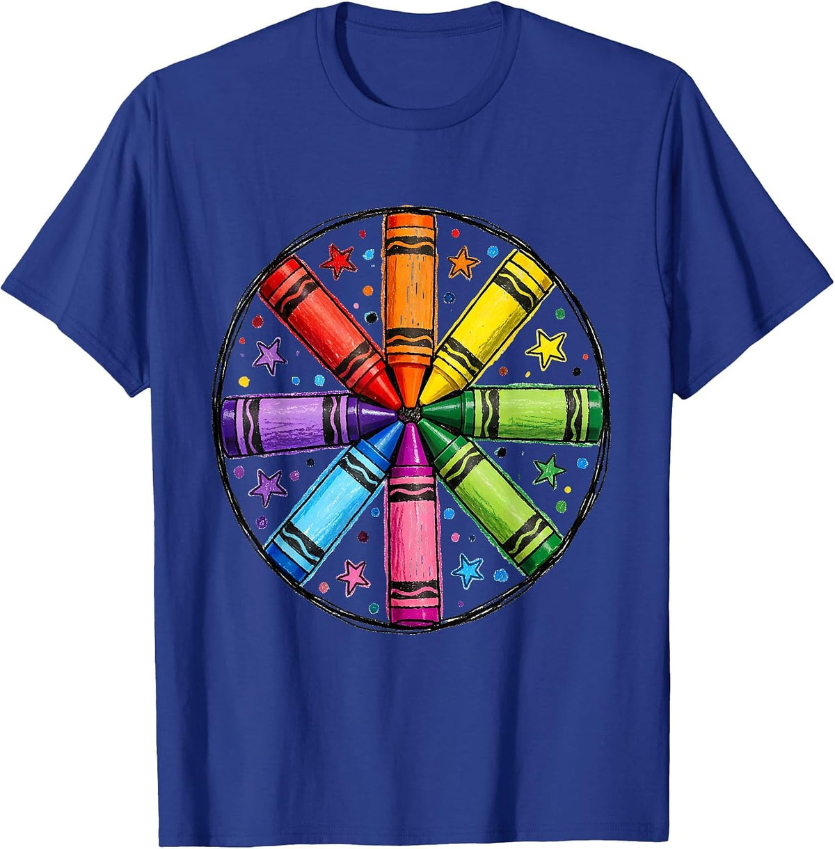 Men's Crayon Color Wheel Mandala Art Design T-Shirt - Royal Blue
